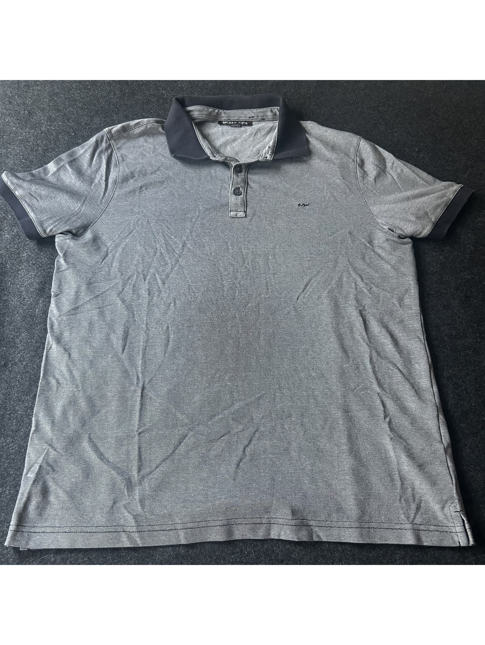 Michael Kors Polo Shirt Mens Large L Gray Black Collar Short Sleeve MK Logo